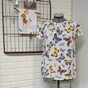 Floral Butterfly Print Women's Top XS